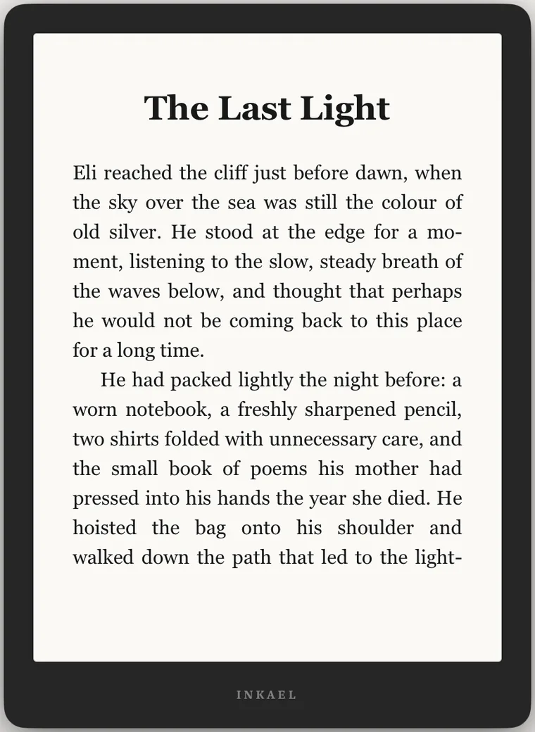 E-reader preview of the book laid out with Inkael