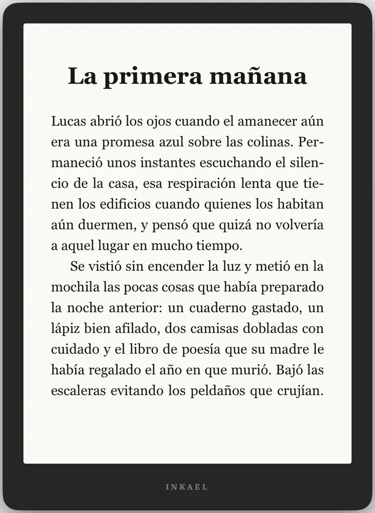 Vista previa e-reader del libro maquetado con Inkael