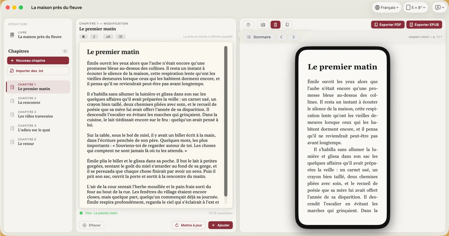 Aperçu téléphone du livre dans Inkael